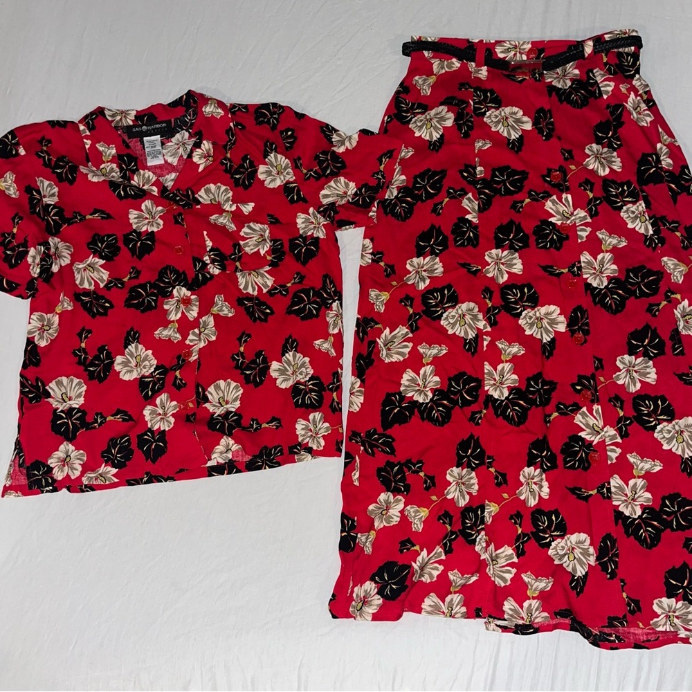 Sag Harbor Vintage 80s 2 Piece Vacation Maxi Skirt Matching Set Small Petite
